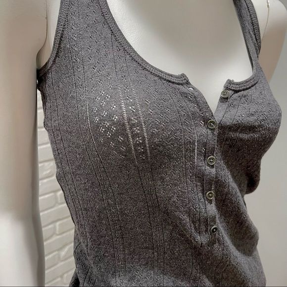 ZADIG & VOLTAIRE “DONELLI” GRAY TEXTURED CLOVER PATTERN HENLEY PIQUÉ TANK TOP - Picture 4 of 16